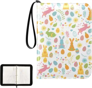 Trading Card Binder with Sleeves Colorful Spring Bunnies Easter Eggs C4 Pocket Card Binder PU Card Collection Binder 400 Cards Holder Collector Album