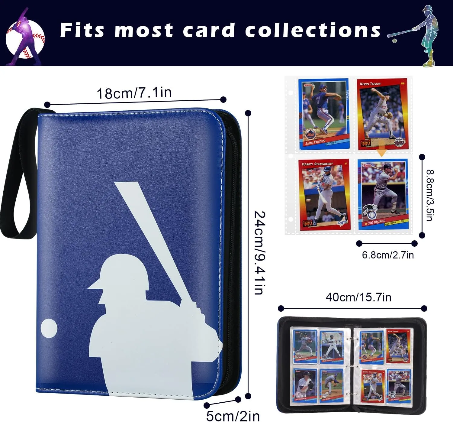 Trading Card Binder with Sleeves, Sports Card Binder Collectible Trading Card Albums with 50 Removable Sleeves (Blue, 4 Pocket)