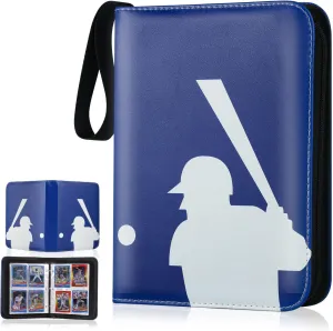 Trading Card Binder with Sleeves, Sports Card Binder Collectible Trading Card Albums with 50 Removable Sleeves (Blue, 4 Pocket)