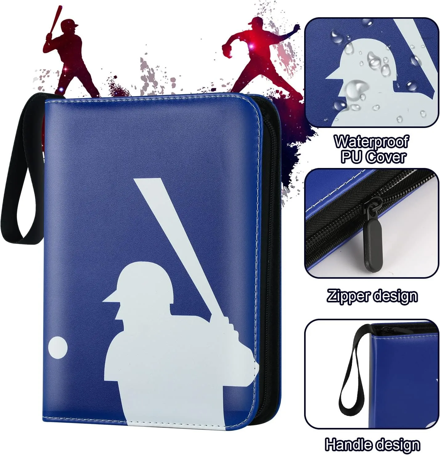 Trading Card Binder with Sleeves, Sports Card Binder Collectible Trading Card Albums with 50 Removable Sleeves (Blue, 4 Pocket)