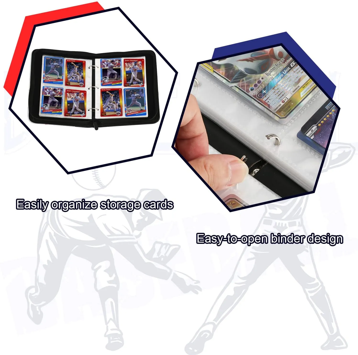 Trading Card Binder with Sleeves, Sports Card Binder Collectible Trading Card Albums with 50 Removable Sleeves (Blue, 4 Pocket)
