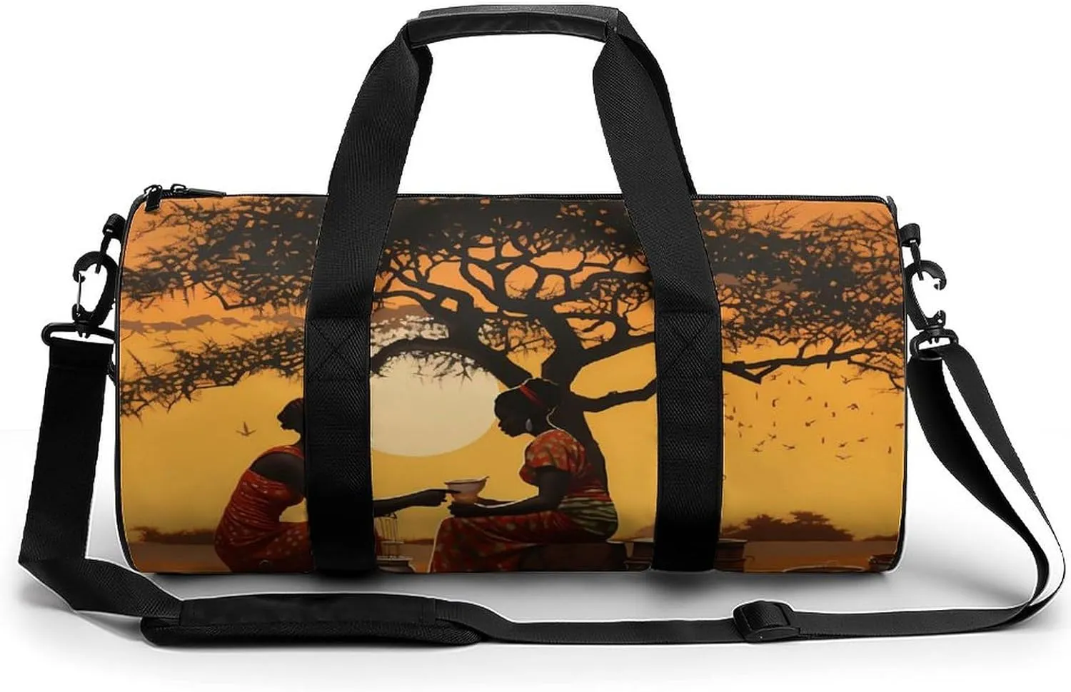Traditional African Women Sunset Tree Travel Duffel Bag Gym Bags Sports Tote Shoulder Weekender Handbag for Men Women