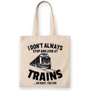 Train Themed Gifts for Train Enthusiast Trainwatchers Conductor Natural White Multicolor Canvas Tote Bag