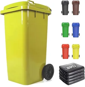 Trash Cans Outdoor Garbage Can Wheeled Trash Can with Lid,100-Pcs Garbage Bag,Large Garage Trash Can(Yellow,80L)