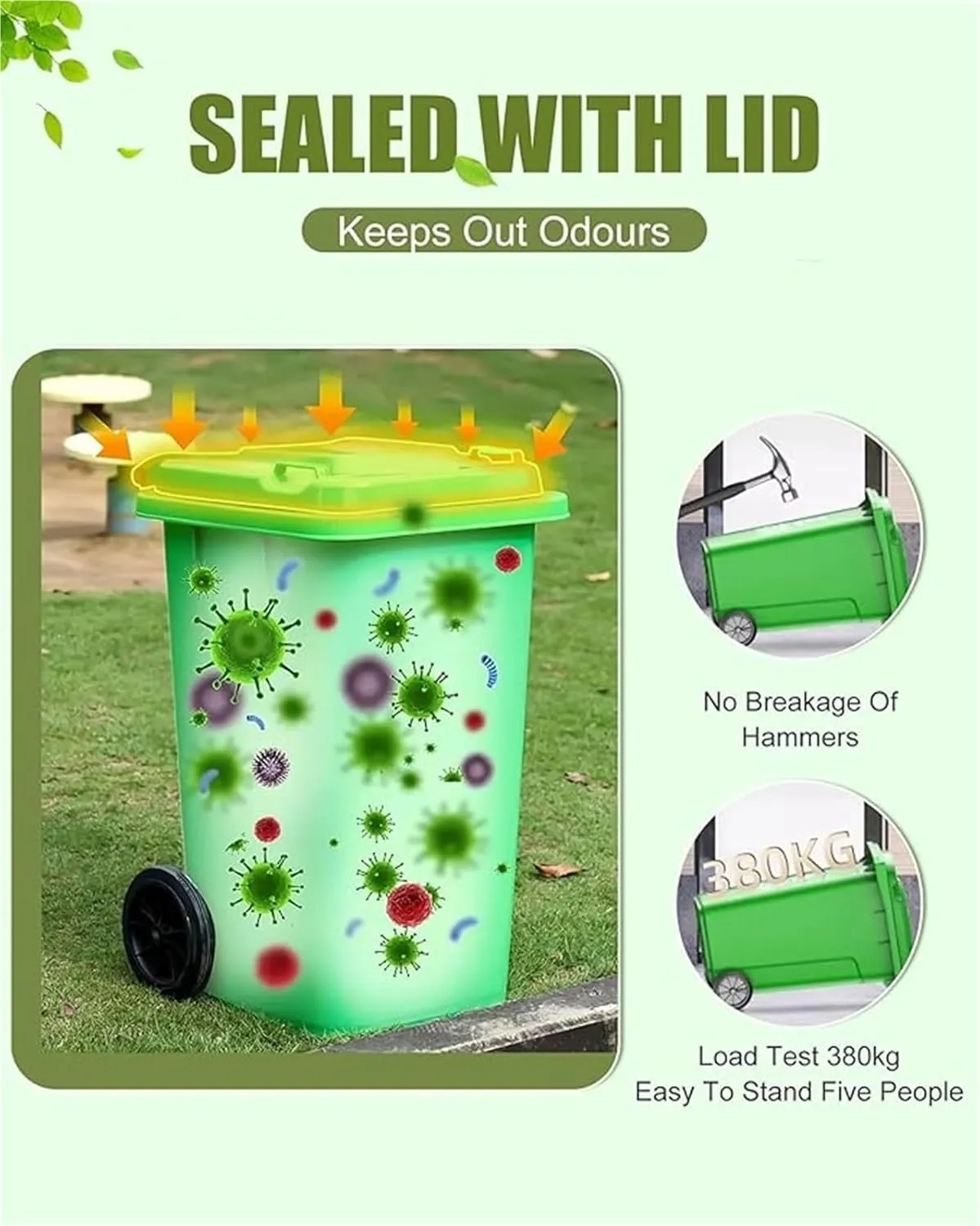 Trash Cans Outdoor Garbage Can Wheeled Trash Can with Lid,100-Pcs Garbage Bag,Large Garage Trash Can(Yellow,80L)
