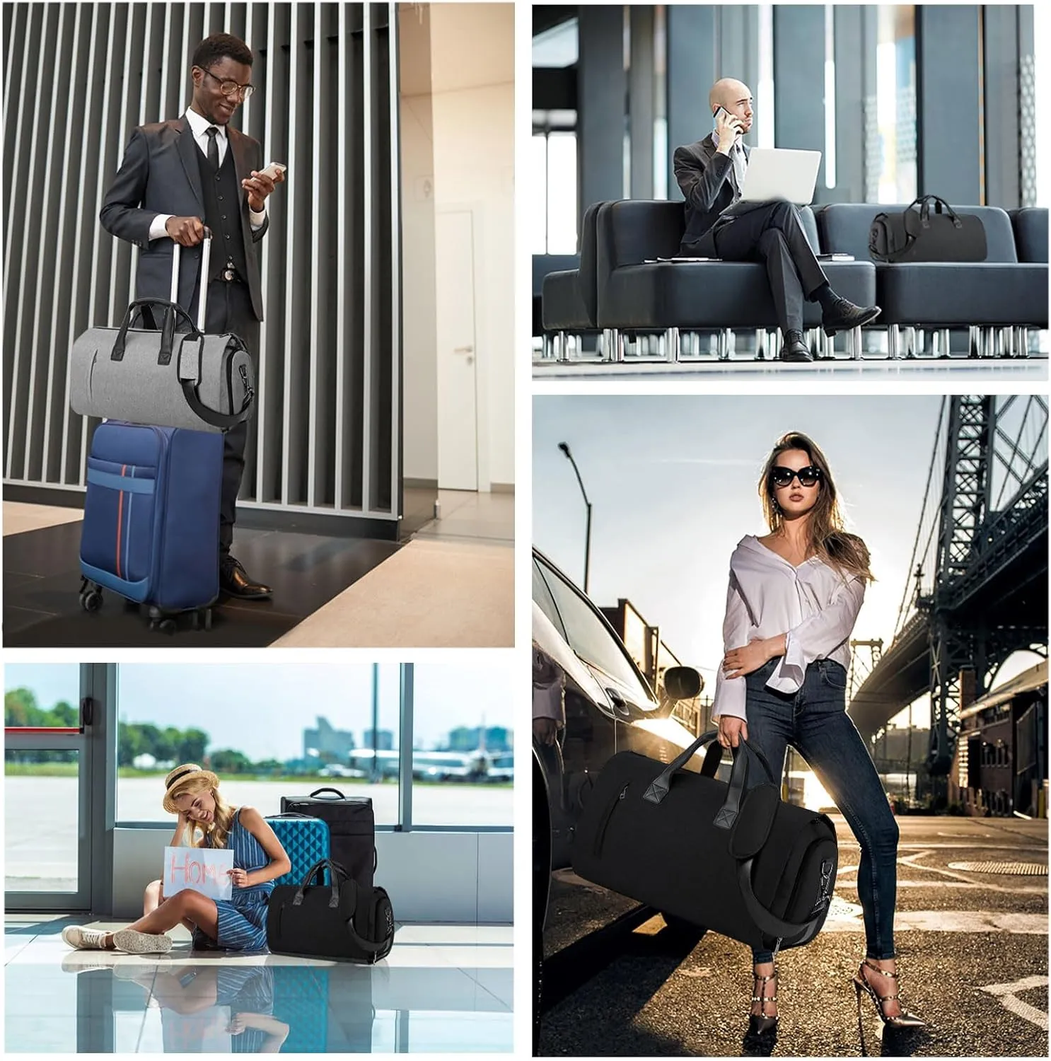 Travel Bag Carry On Garment Bag for Women Men Duffel Bag,Large Garment Duffle Bag Convertible Carry On Bag with Shoe Compartment Shoulder Strap,2 in 1 Hanging Suitcase Dress Clothes Suit Bag
