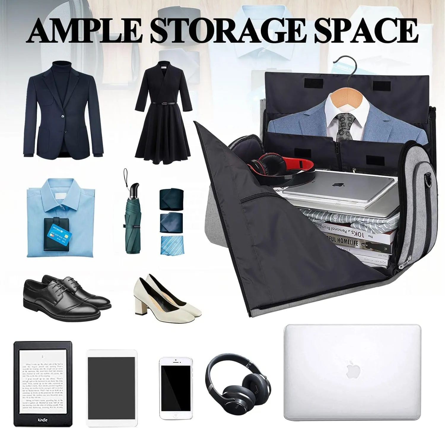 Travel Bag Carry On Garment Bag for Women Men Duffel Bag,Large Garment Duffle Bag Convertible Carry On Bag with Shoe Compartment Shoulder Strap,2 in 1 Hanging Suitcase Dress Clothes Suit Bag