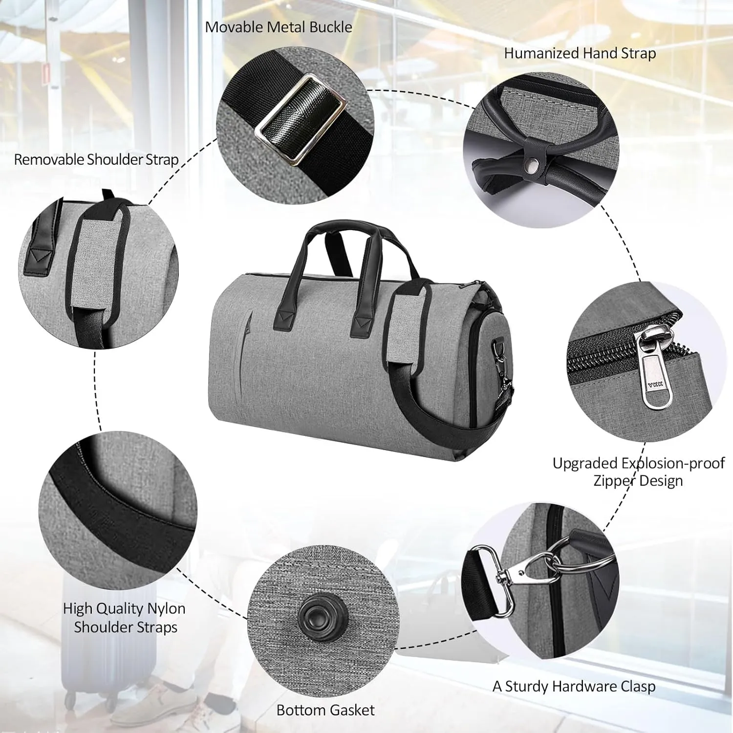 Travel Bag Carry On Garment Bag for Women Men Duffel Bag,Large Garment Duffle Bag Convertible Carry On Bag with Shoe Compartment Shoulder Strap,2 in 1 Hanging Suitcase Dress Clothes Suit Bag