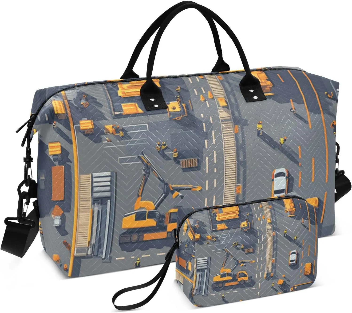 Travel Bag Overnight Bag Gym Carry on Duffel Bags with Toiletry Bag for Gym Foldable Construction Bridges Loader Road Roller