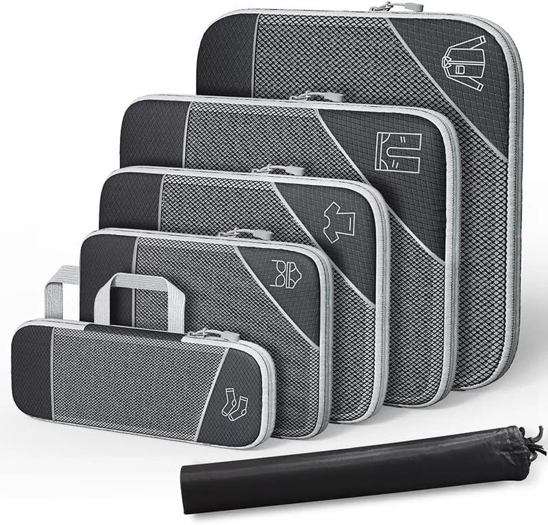 Travel Compressible Storage Bag Storage Bag Set with Shoe Bag Mesh Visual Luggage Storage Organizing Storage Bag (Black, One Size)