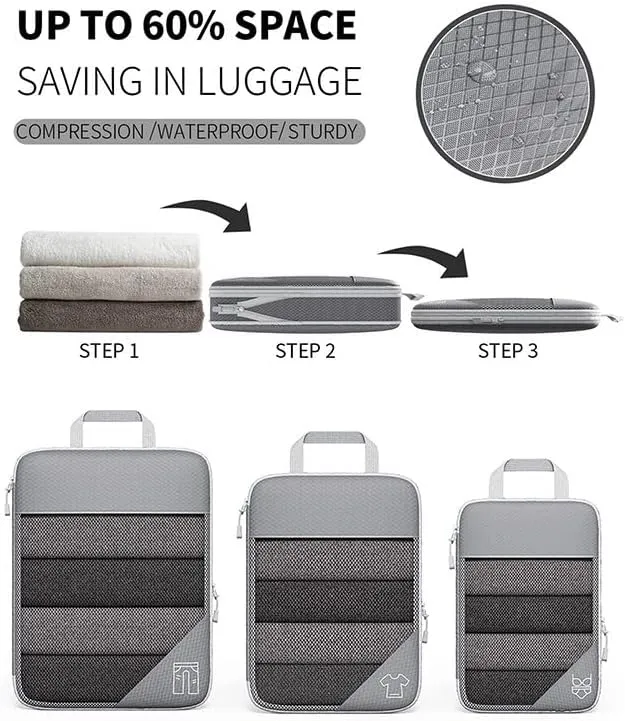 Travel Compressible Storage Bag Storage Bag Set with Shoe Bag Mesh Visual Luggage Storage Organizing Storage Bag (Black, One Size)