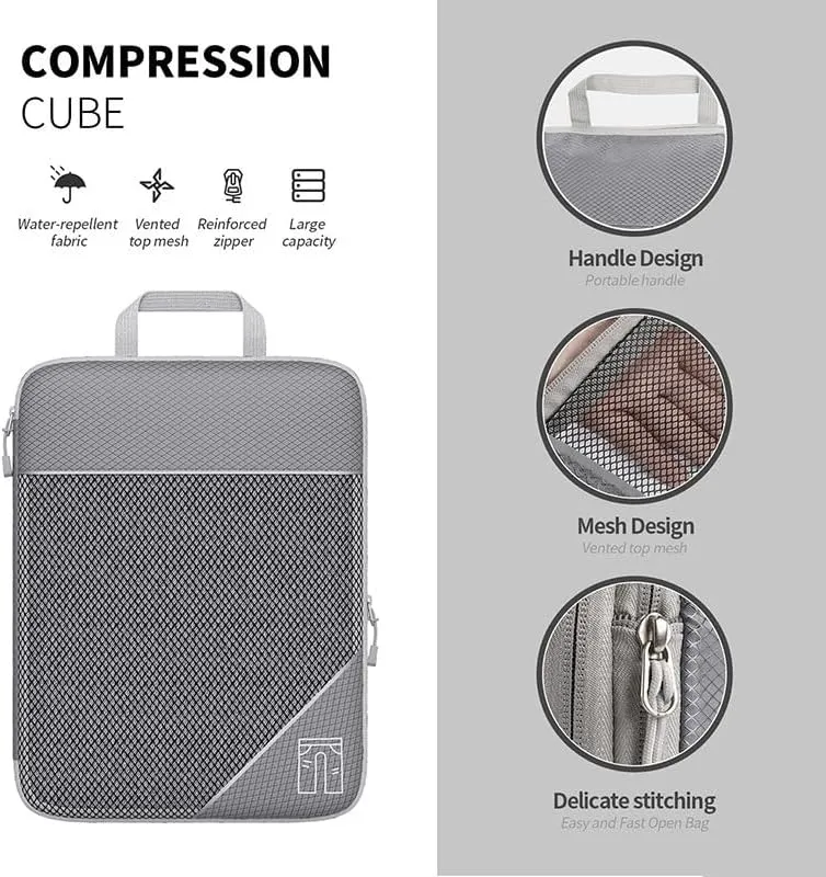 Travel Compressible Storage Bag Storage Bag Set with Shoe Bag Mesh Visual Luggage Storage Organizing Storage Bag (Black, One Size)