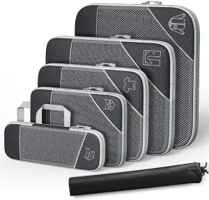 Travel Compressible Storage Bag Storage Bag Set with Shoe Bag Mesh Visual Luggage Storage Organizing Storage Bag (Black, One Size)