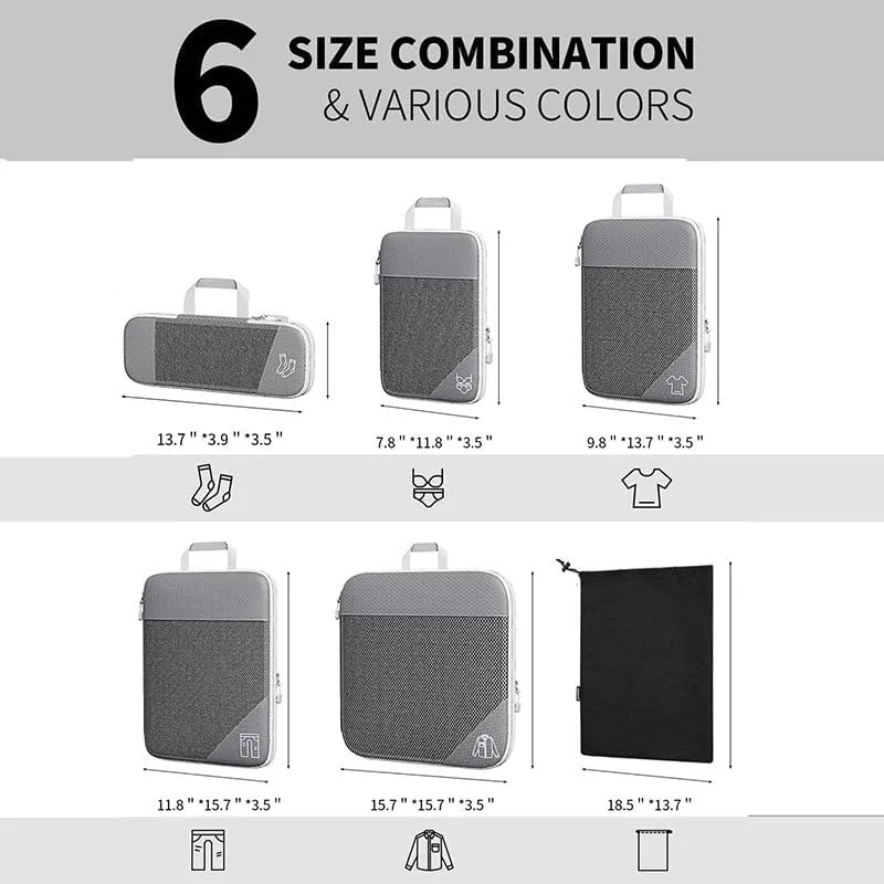 Travel Compressible Storage Bag Storage Bag Set with Shoe Bag Mesh Visual Luggage Storage Organizing Storage Bag (Black, One Size)