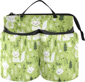 Travel Drink Holder Hands Free Cartoon Jungle Fox Fluorescent Green Beverage Holder Luggage Hold Two Coffee Mugs for Airplane Travelers maletas de para mano