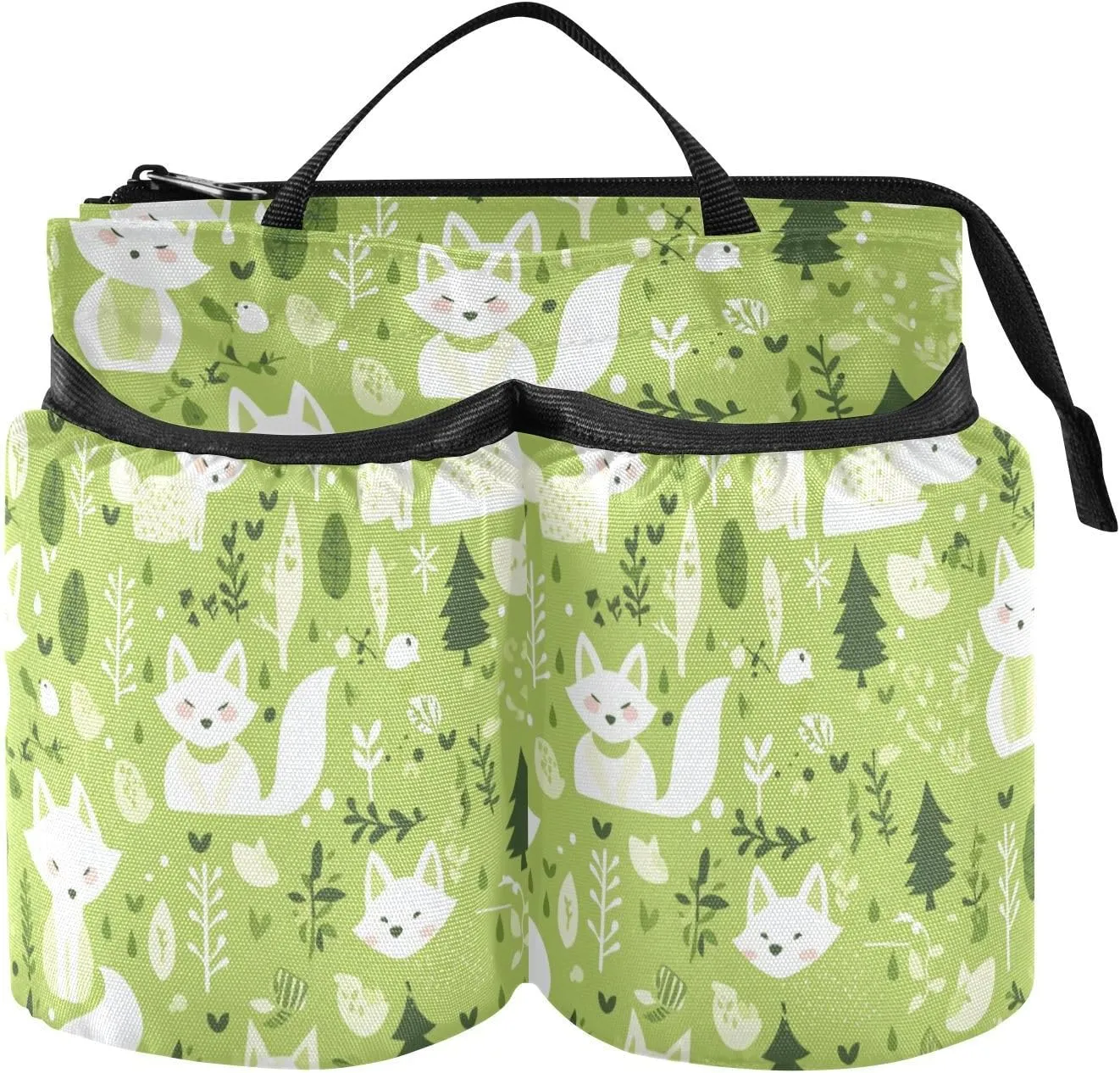 Travel Drink Holder Hands Free Cartoon Jungle Fox Fluorescent Green Beverage Holder Luggage Hold Two Coffee Mugs for Airplane Travelers maletas de para mano