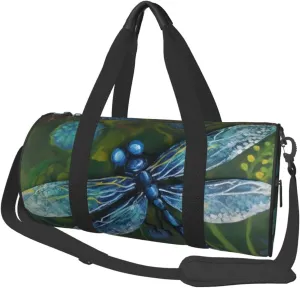 Travel Duffel Bag Foldable Weekender Overnight Bag Hand Painted Blue Dragonfly Sports Tote Gym Bag Large Capacity Lightweight Carry On Luggage Bag for Men Women