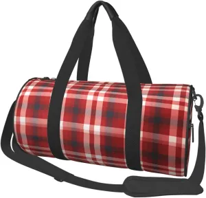 Travel Duffel Bag Foldable Weekender Overnight Bag Red Plaid Sports Tote Gym Bags Large Capacity Lightweight Carry On Luggage Bags for Men Women