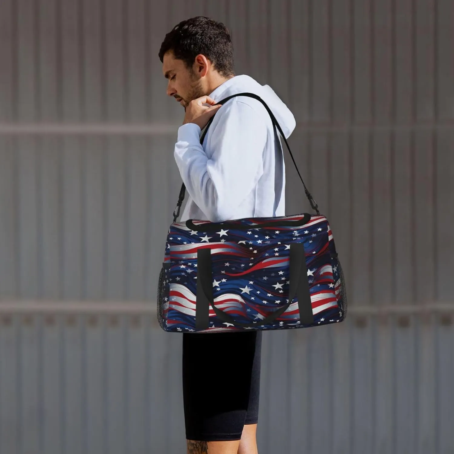Travel Duffel Bag For Men Women, 4th Of July American Independence Day Carry On Sport Gym Bag With Shoulder Strap Lightweight Waterproof Weekender Bag Overnight Bag
