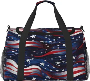 Travel Duffel Bag For Men Women, 4th Of July American Independence Day Carry On Sport Gym Bag With Shoulder Strap Lightweight Waterproof Weekender Bag Overnight Bag