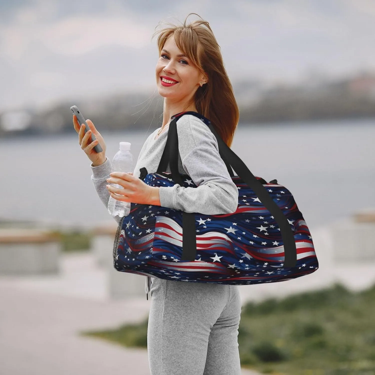 Travel Duffel Bag For Men Women, 4th Of July American Independence Day Carry On Sport Gym Bag With Shoulder Strap Lightweight Waterproof Weekender Bag Overnight Bag