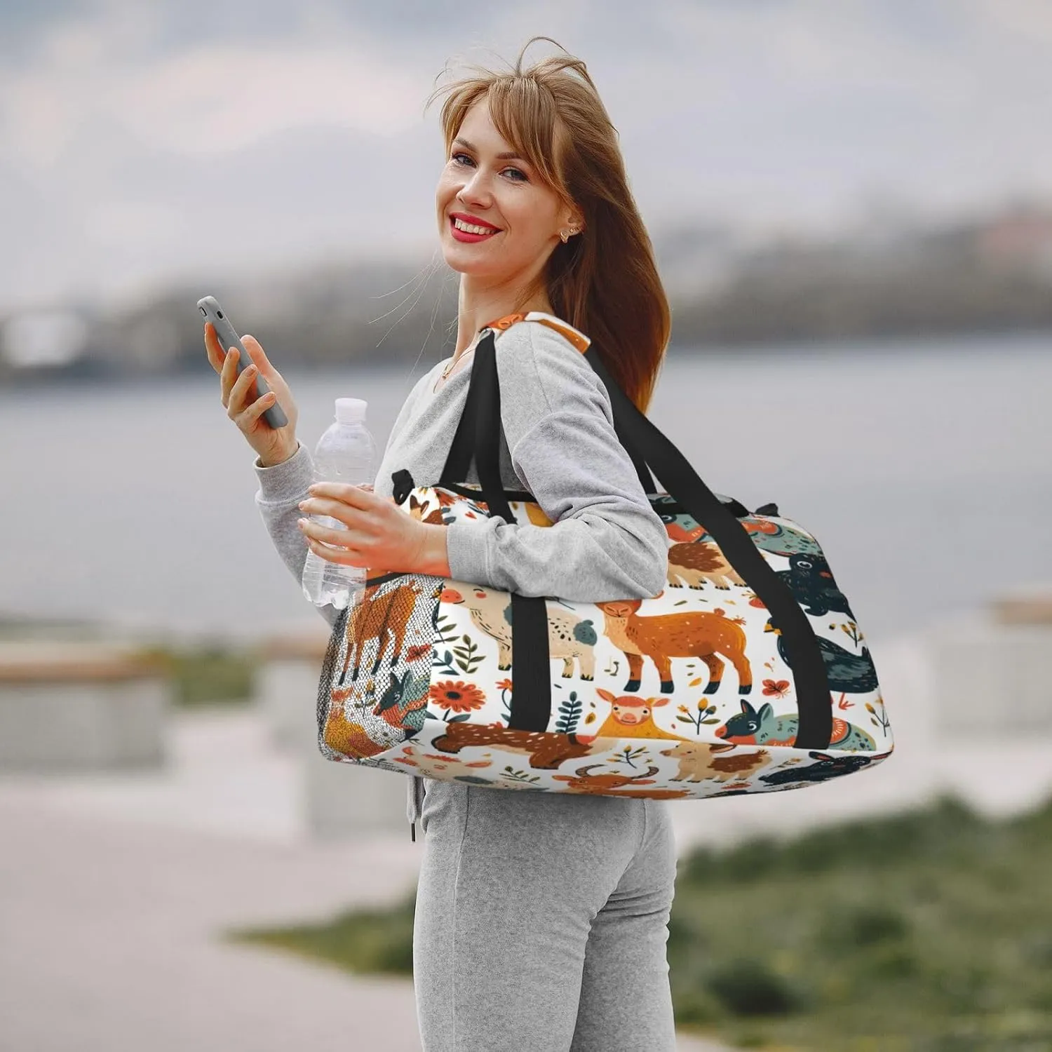 Travel Duffel Bag For Men Women, Animal Cow Sheep Rabbit Carry On Sport Gym Bag With Shoulder Strap Lightweight Waterproof Weekender Bag Overnight Bag