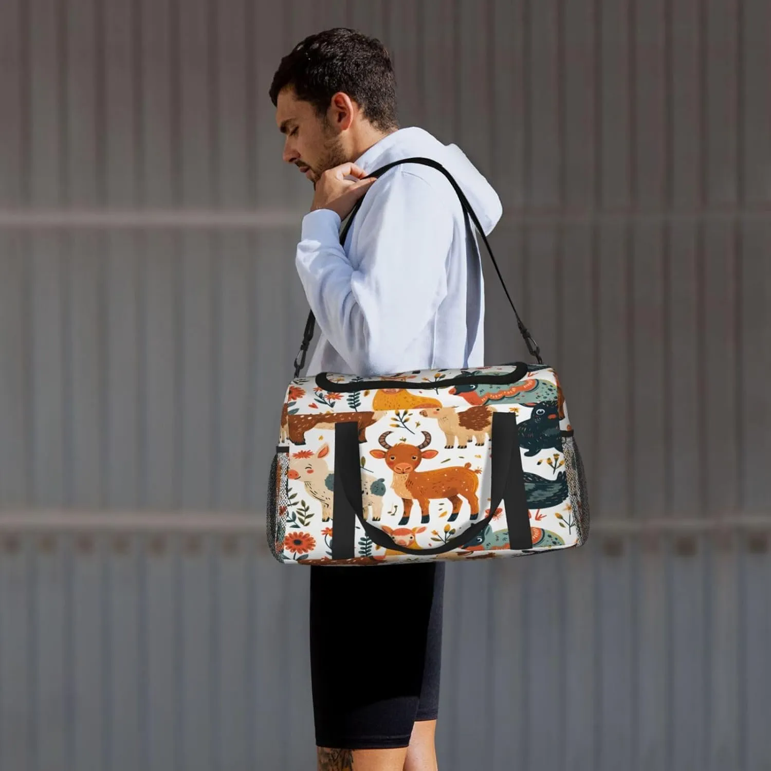Travel Duffel Bag For Men Women, Animal Cow Sheep Rabbit Carry On Sport Gym Bag With Shoulder Strap Lightweight Waterproof Weekender Bag Overnight Bag