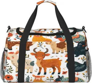 Travel Duffel Bag For Men Women, Animal Cow Sheep Rabbit Carry On Sport Gym Bag With Shoulder Strap Lightweight Waterproof Weekender Bag Overnight Bag