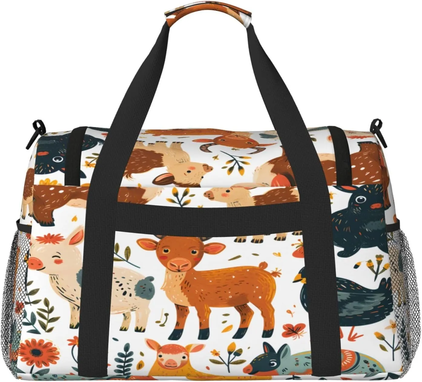 Travel Duffel Bag For Men Women, Animal Cow Sheep Rabbit Carry On Sport Gym Bag With Shoulder Strap Lightweight Waterproof Weekender Bag Overnight Bag