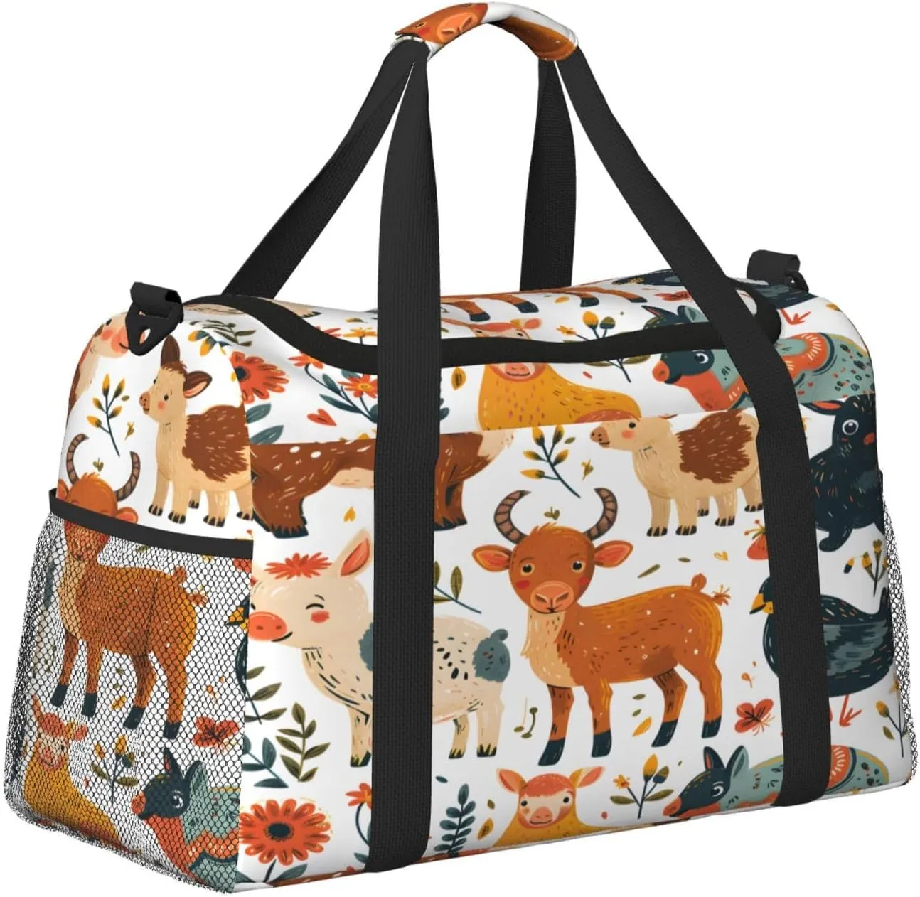 Travel Duffel Bag For Men Women, Animal Cow Sheep Rabbit Carry On Sport Gym Bag With Shoulder Strap Lightweight Waterproof Weekender Bag Overnight Bag
