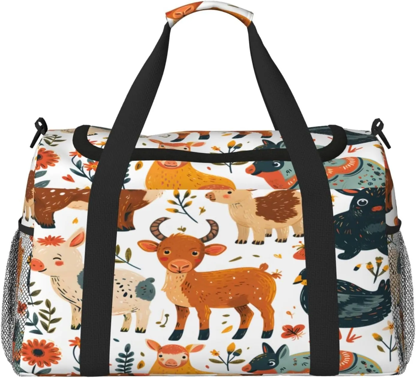 Travel Duffel Bag For Men Women, Animal Cow Sheep Rabbit Carry On Sport Gym Bag With Shoulder Strap Lightweight Waterproof Weekender Bag Overnight Bag