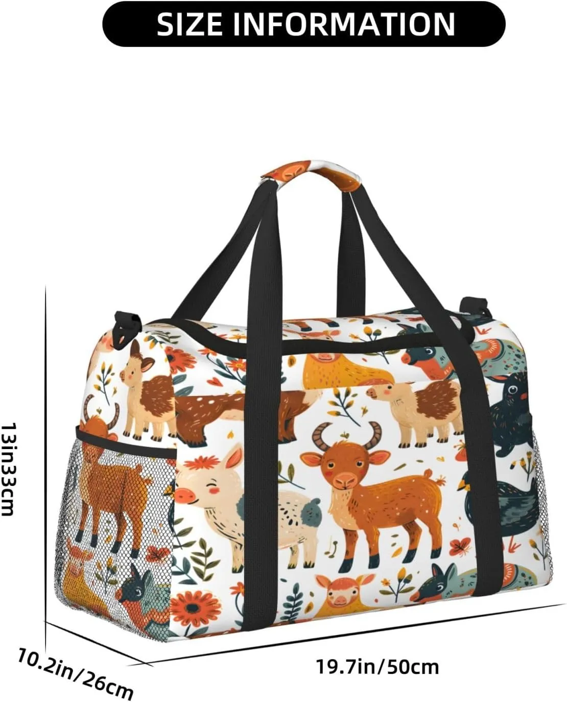 Travel Duffel Bag For Men Women, Animal Cow Sheep Rabbit Carry On Sport Gym Bag With Shoulder Strap Lightweight Waterproof Weekender Bag Overnight Bag