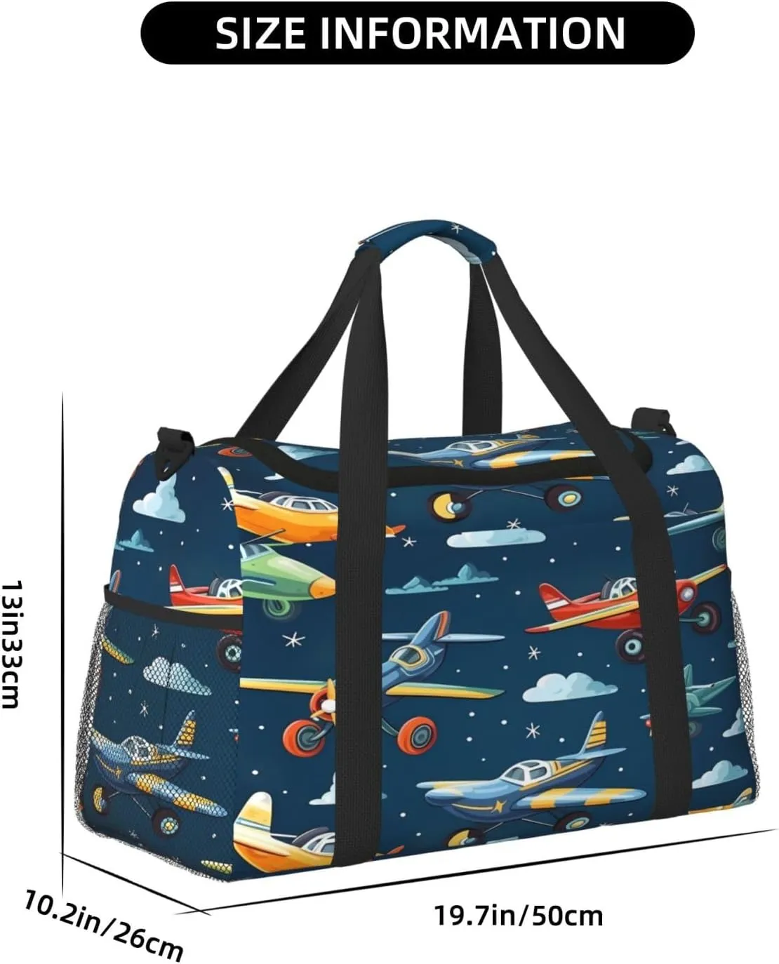 Travel Duffel Bag For Men Women, Cartoon Airplanes Sky Pattern Carry On Sport Gym Bag With Shoulder Strap Lightweight Waterproof Weekender Bag Overnight Bag