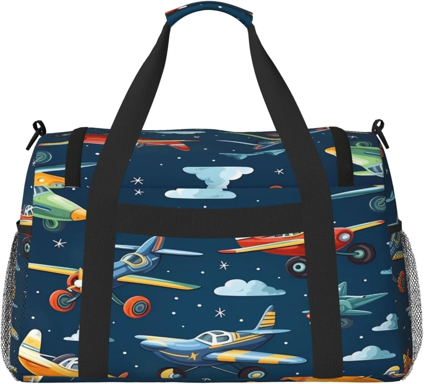 Travel Duffel Bag For Men Women, Cartoon Airplanes Sky Pattern Carry On Sport Gym Bag With Shoulder Strap Lightweight Waterproof Weekender Bag Overnight Bag