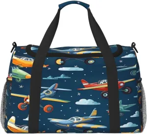 Travel Duffel Bag For Men Women, Cartoon Airplanes Sky Pattern Carry On Sport Gym Bag With Shoulder Strap Lightweight Waterproof Weekender Bag Overnight Bag