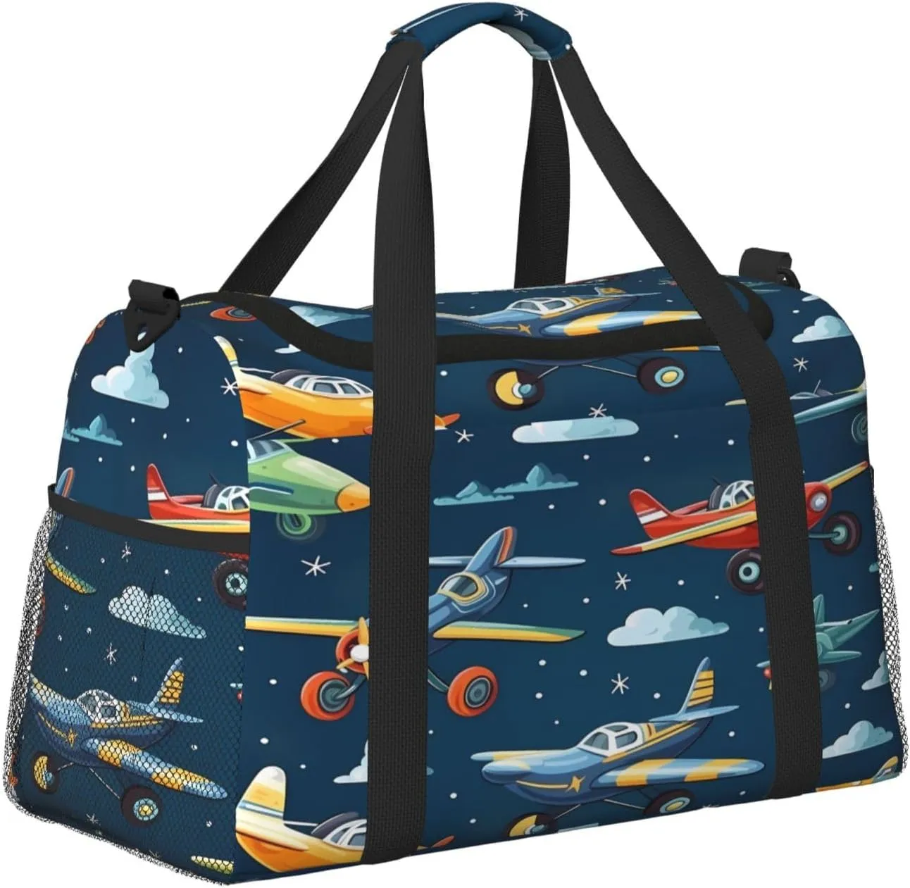Travel Duffel Bag For Men Women, Cartoon Airplanes Sky Pattern Carry On Sport Gym Bag With Shoulder Strap Lightweight Waterproof Weekender Bag Overnight Bag