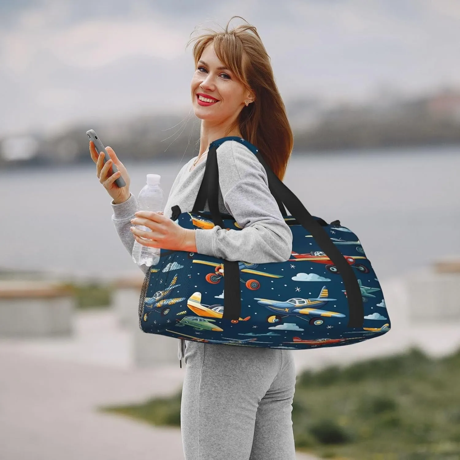 Travel Duffel Bag For Men Women, Cartoon Airplanes Sky Pattern Carry On Sport Gym Bag With Shoulder Strap Lightweight Waterproof Weekender Bag Overnight Bag