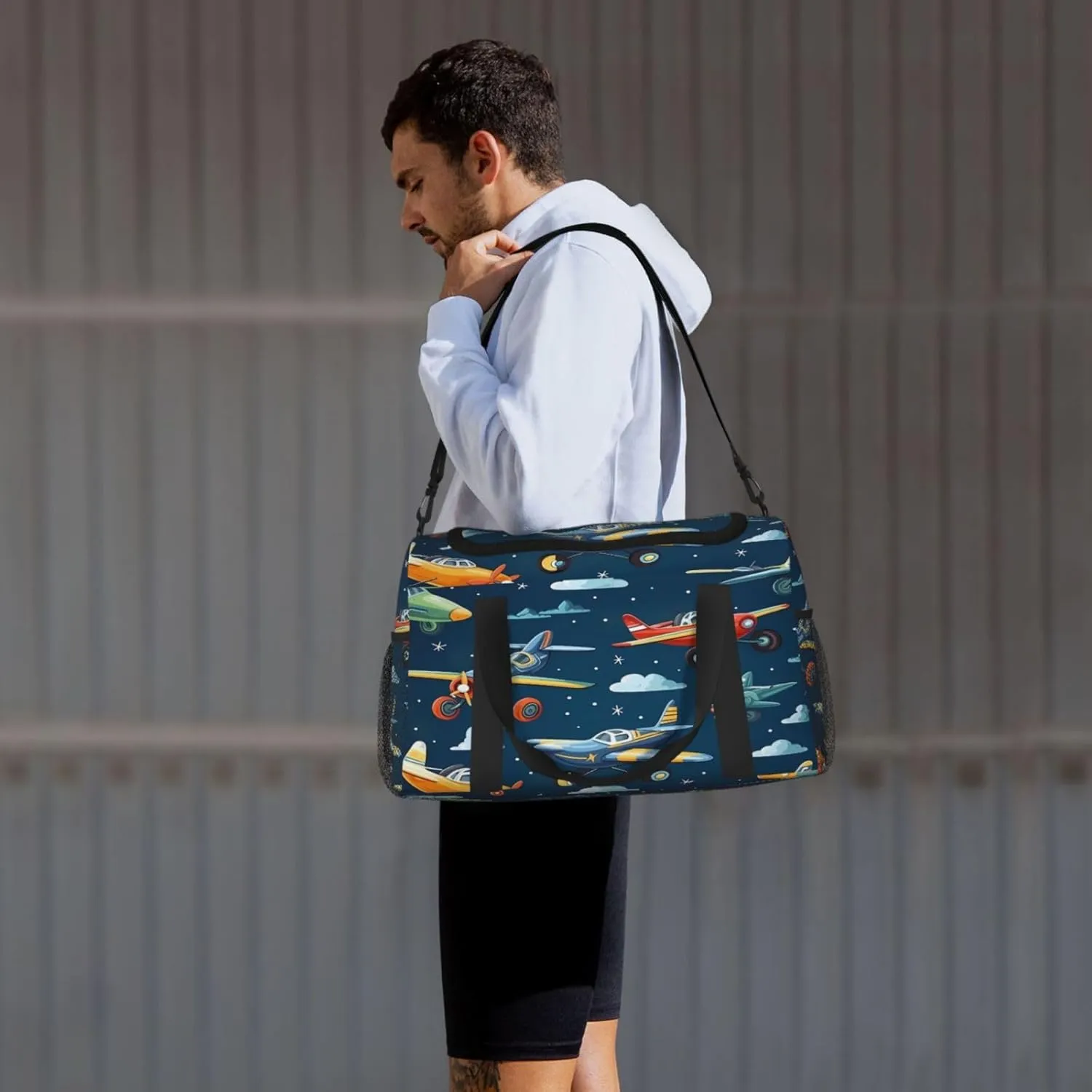 Travel Duffel Bag For Men Women, Cartoon Airplanes Sky Pattern Carry On Sport Gym Bag With Shoulder Strap Lightweight Waterproof Weekender Bag Overnight Bag