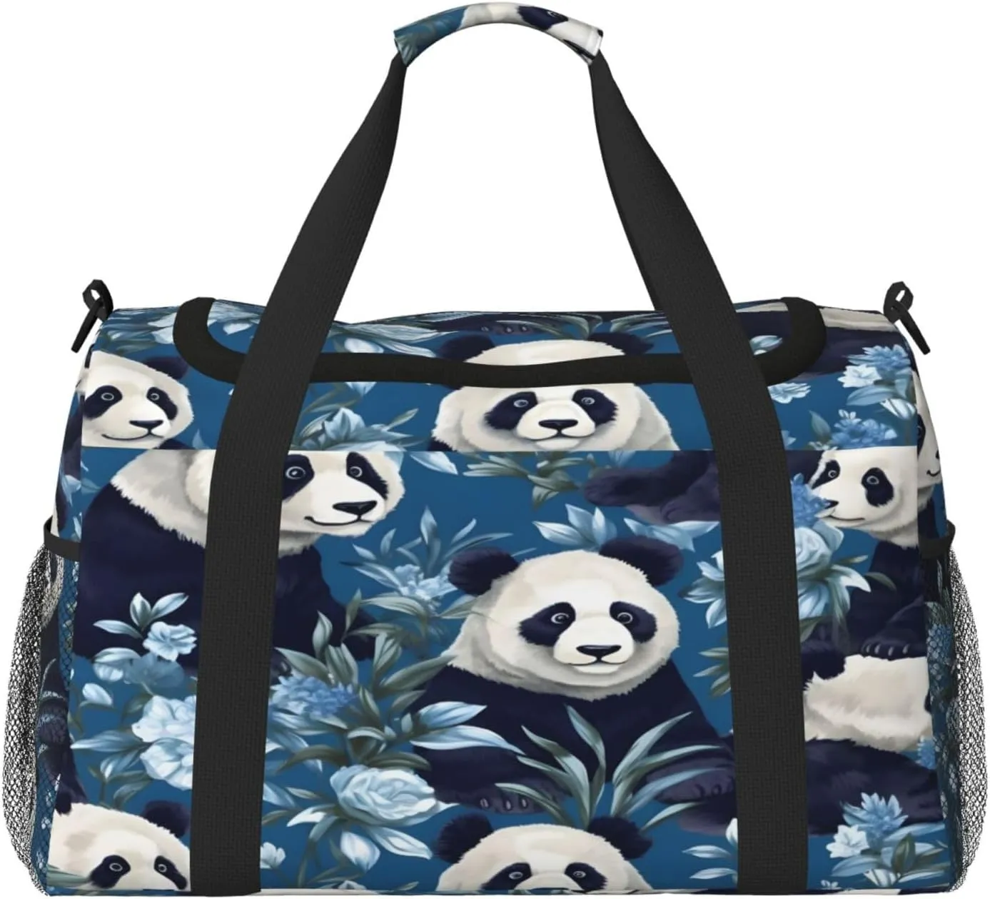 Travel Duffel Bag For Men Women, Floral Panda Bear Carry On Sport Gym Bag With Shoulder Strap Lightweight Waterproof Weekender Bag Overnight Bag