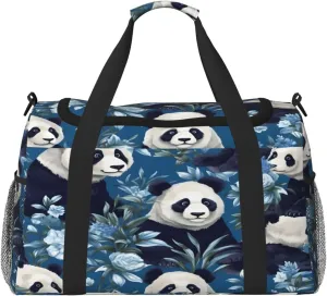 Travel Duffel Bag For Men Women, Floral Panda Bear Carry On Sport Gym Bag With Shoulder Strap Lightweight Waterproof Weekender Bag Overnight Bag