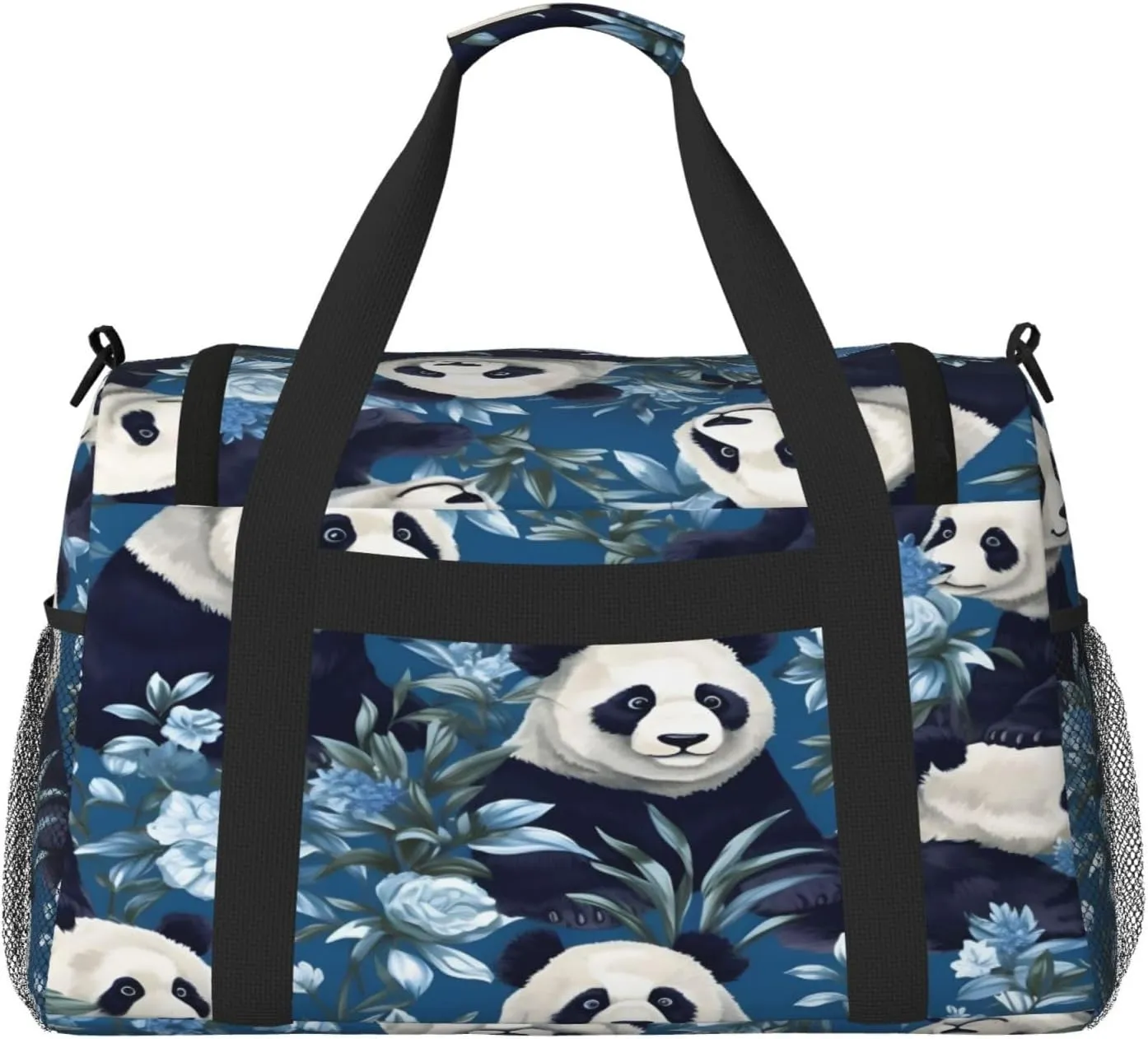 Travel Duffel Bag For Men Women, Floral Panda Bear Carry On Sport Gym Bag With Shoulder Strap Lightweight Waterproof Weekender Bag Overnight Bag