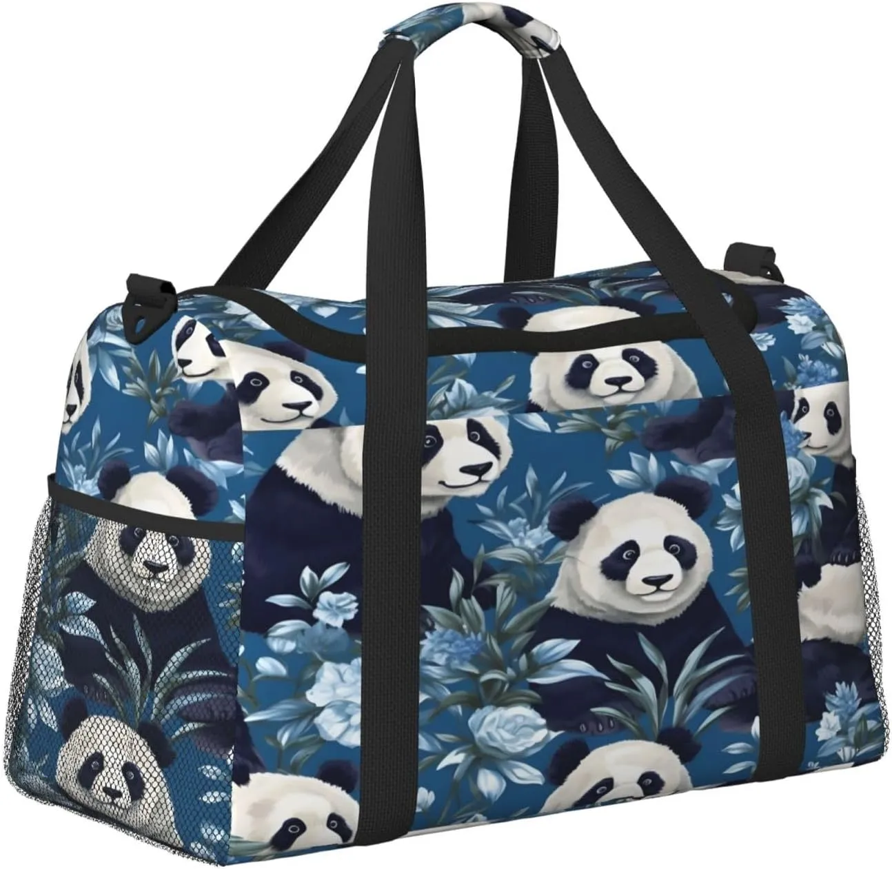 Travel Duffel Bag For Men Women, Floral Panda Bear Carry On Sport Gym Bag With Shoulder Strap Lightweight Waterproof Weekender Bag Overnight Bag