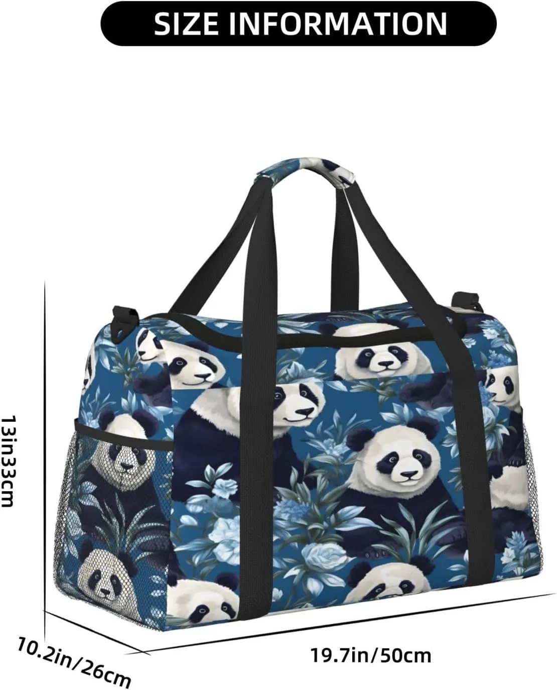 Travel Duffel Bag For Men Women, Floral Panda Bear Carry On Sport Gym Bag With Shoulder Strap Lightweight Waterproof Weekender Bag Overnight Bag