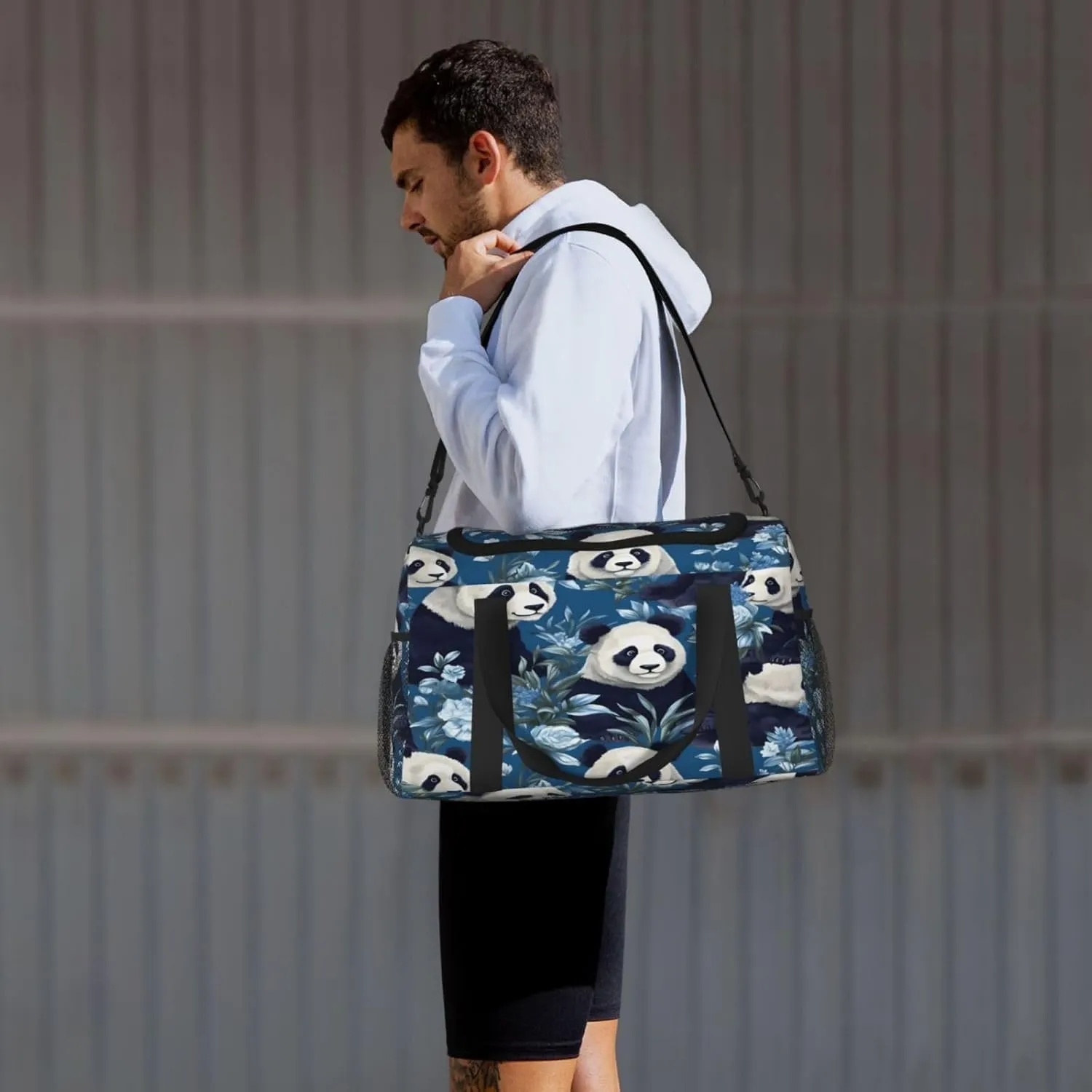 Travel Duffel Bag For Men Women, Floral Panda Bear Carry On Sport Gym Bag With Shoulder Strap Lightweight Waterproof Weekender Bag Overnight Bag