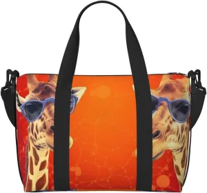Travel Duffel Bag for Women Men Weekender Bags Sports Gym Bag Giraffe wearing sunglasses Travel Bag Carry on Overnight Bag Waterproof Luggage Bag with Shoulder Strap