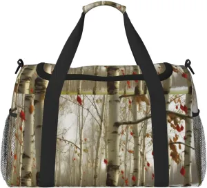 Travel Duffel Bag Lightweight Waterproof Carry On Tote Bag Foldable Weekender Overnight Bags Birch Trees(1) Sport Gym Bag For Women Men