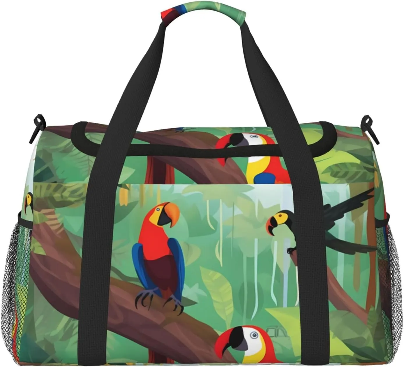 Travel Duffel Bag Lightweight Waterproof Carry On Tote Bag Foldable Weekender Overnight Bags Macaw And Toucan Perching Of American Rainforests Sport Gym Bag For Women Men