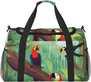 Travel Duffel Bag Lightweight Waterproof Carry On Tote Bag Foldable Weekender Overnight Bags Macaw And Toucan Perching Of American Rainforests Sport Gym Bag For Women Men