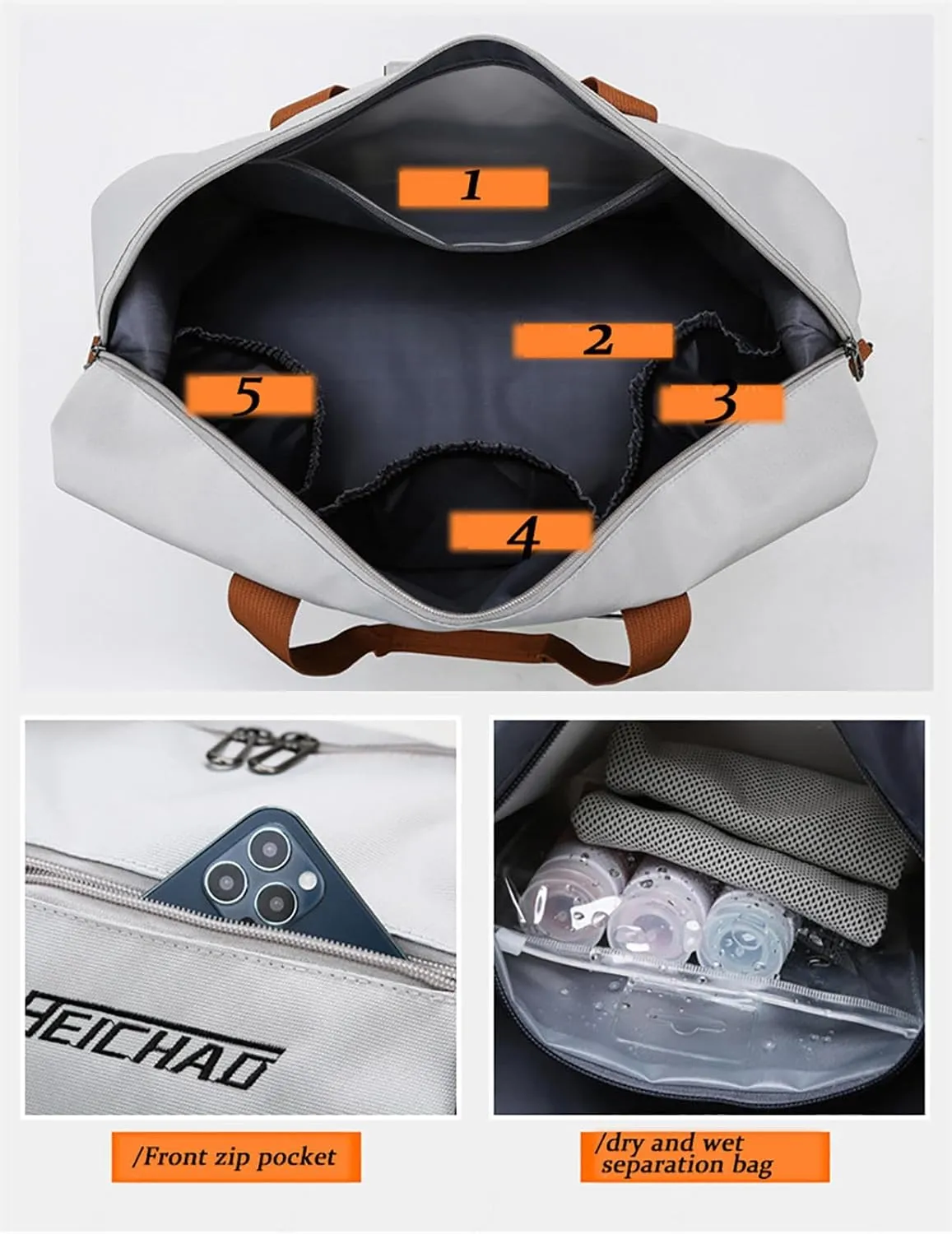 Travel Duffel Bag, Waterproof Sports Duffel Bag Training Handbag with Shoes Compartment,Sport Gym Bag for Men and Women, for Sport Traveling Swimming Yoga,A