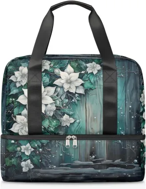 Travel Duffel Bags Flower Wood Texture Sports Gym Bag with Wet Pocket & Shoes Compartment Large Duffel Bags Waterproof Overnight Bag Weekender Bags for Women Men